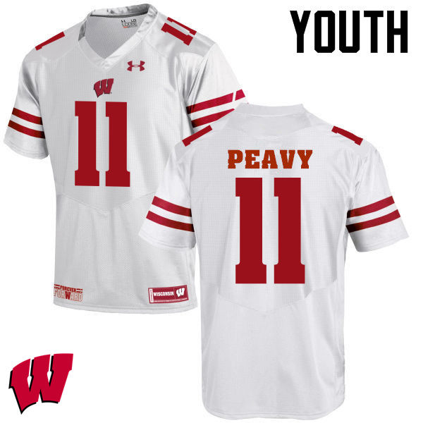 Youth Wisconsin Badgers #11 Jazz Peavy College Football Jerseys-White